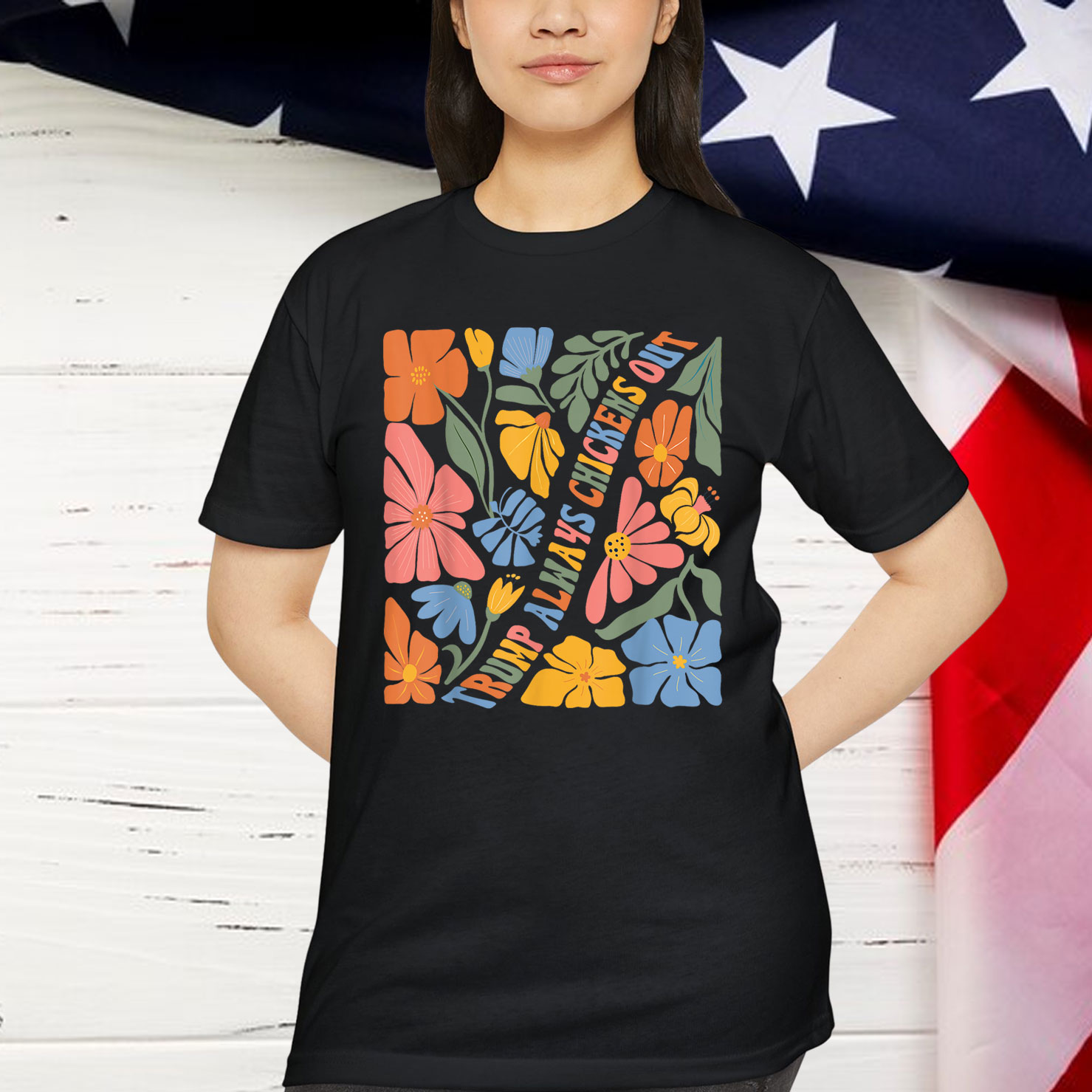 Boho Floral Funny Trump Always Chickens Out Shirt