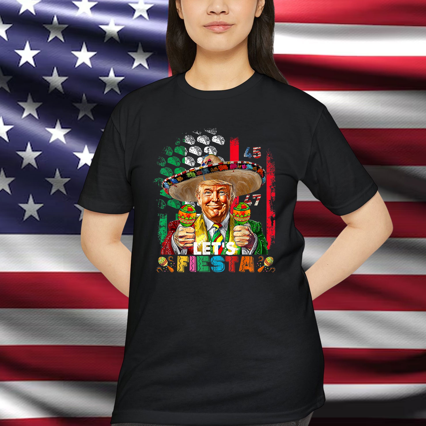 Cinco De Mayo Trump Taco Funny Mexican Trump Let's Fiesta Shirt