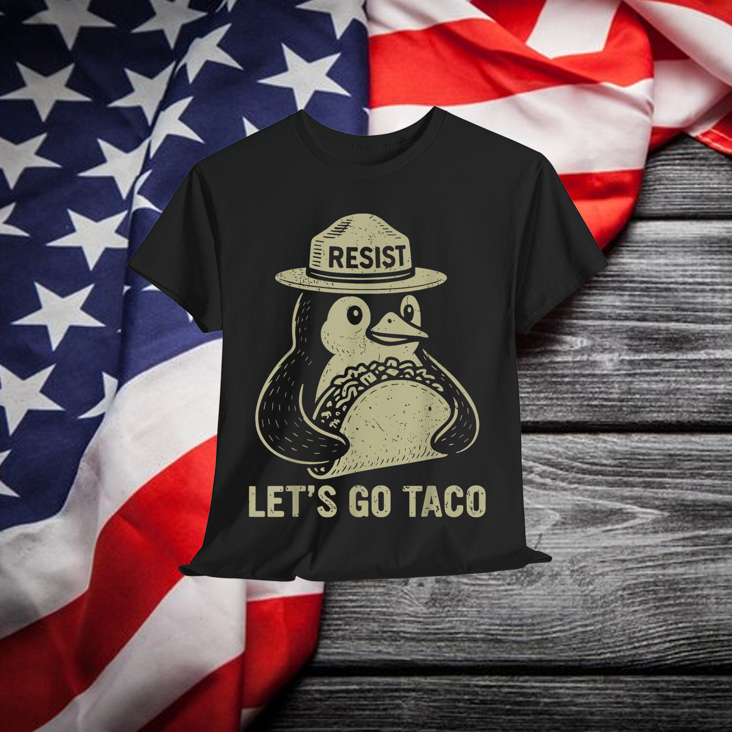 Let's Go TACO Penguin Resist Chickens Out T-Shirt
