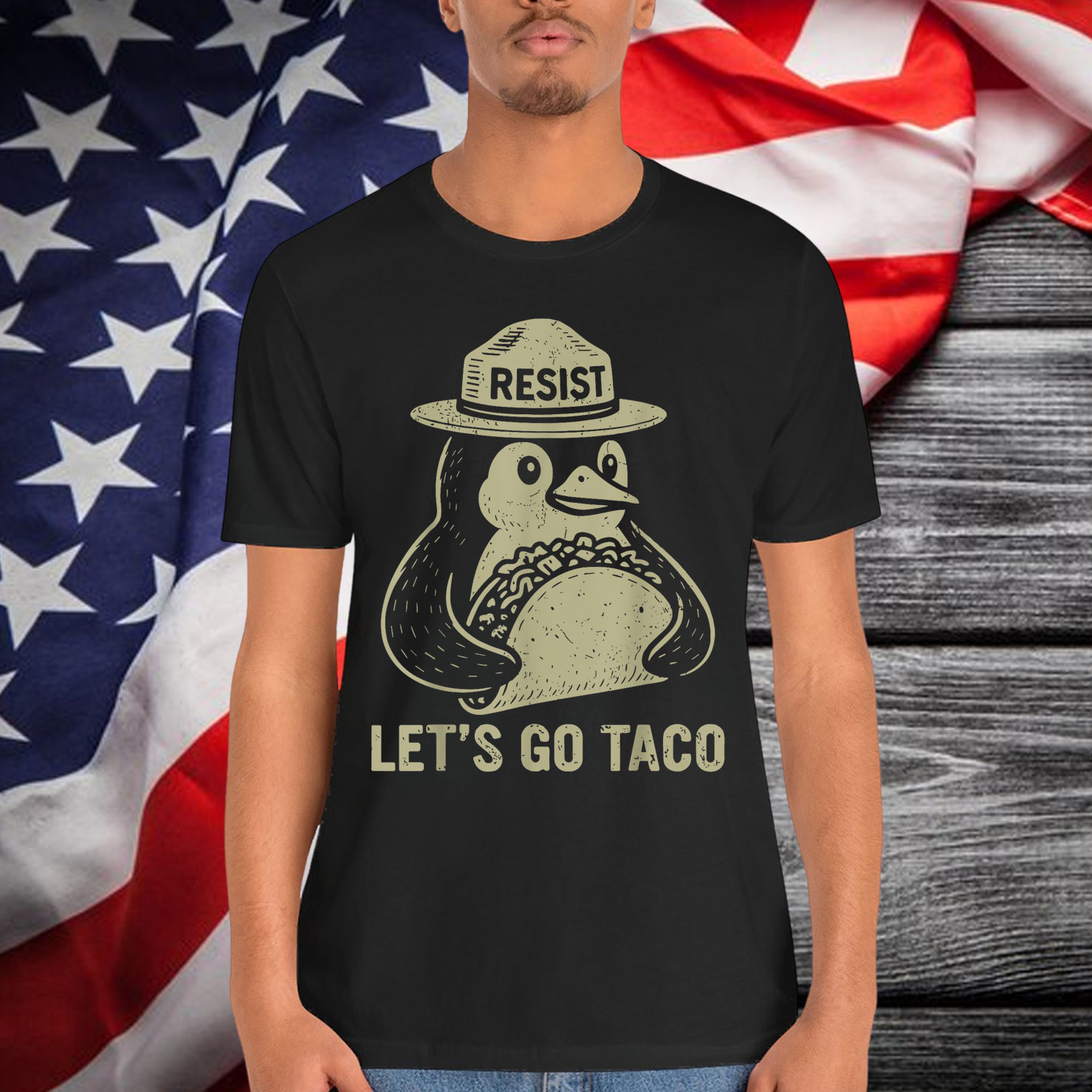 Let's Go TACO Penguin Resist Chickens Out T-Shirt