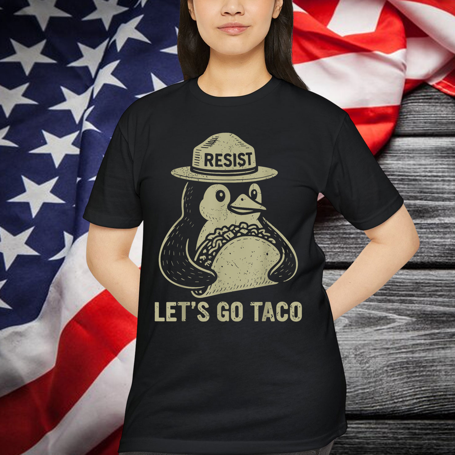 Let's Go TACO Penguin Resist Chickens Out T-Shirt