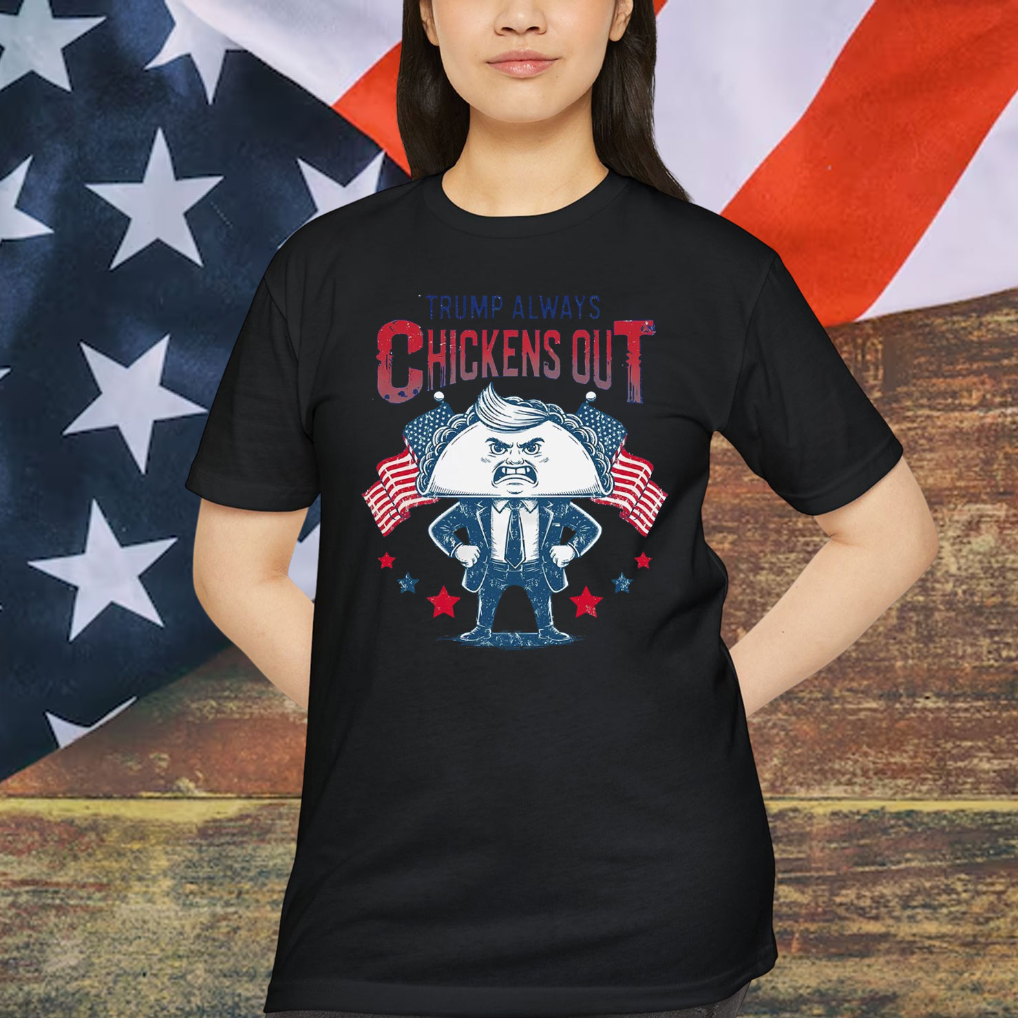 Trump Cartoon Chickens Out Funny T-Shirt