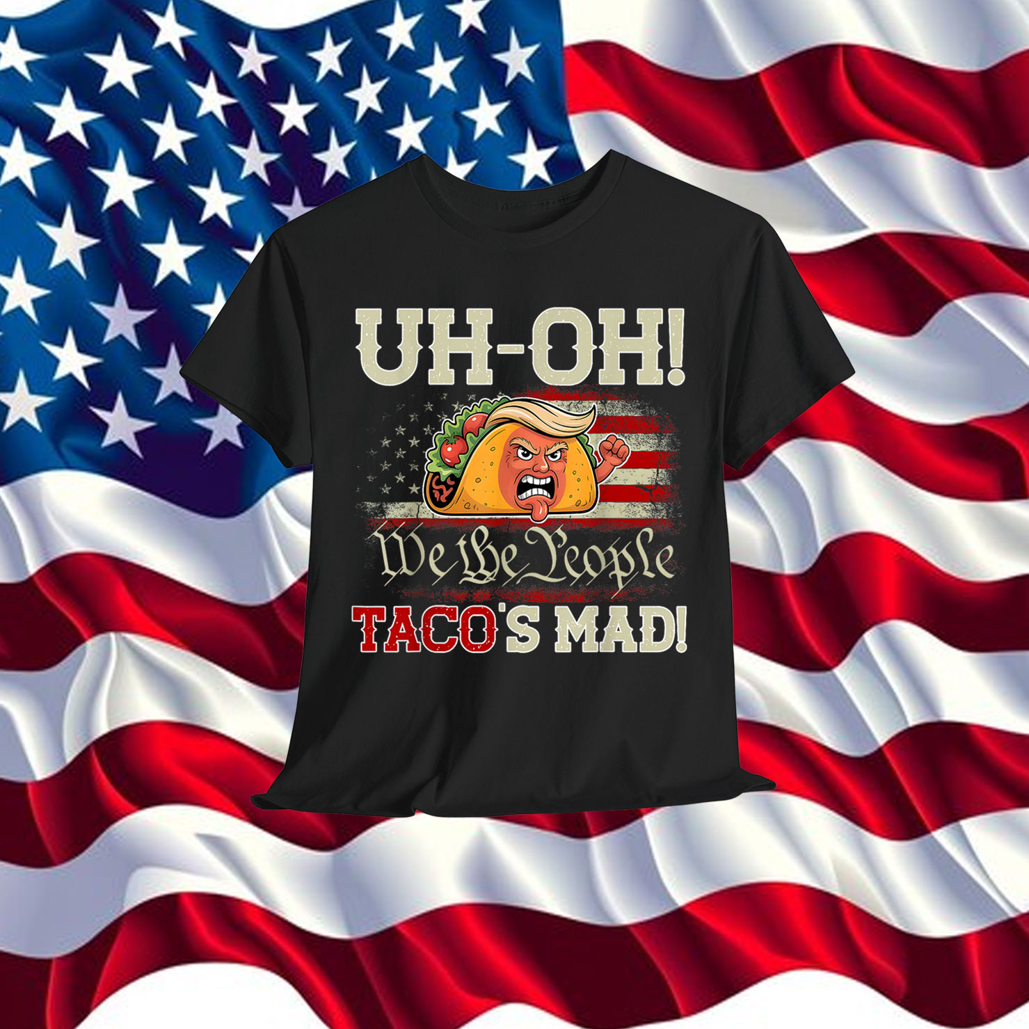Uh-oh Taco's Mad Funny Taco Trump Orange T-Shirt