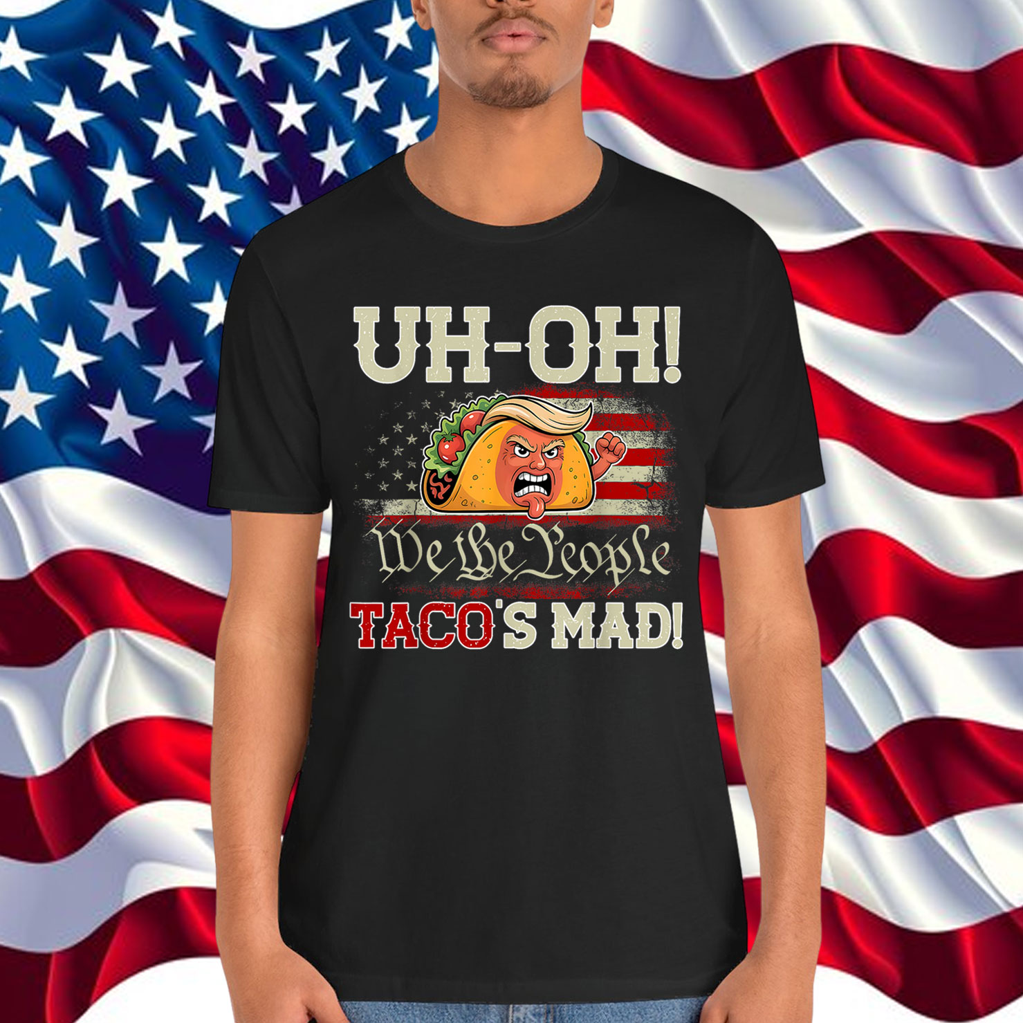 Uh-oh Taco's Mad Funny Taco Trump Orange T-Shirt